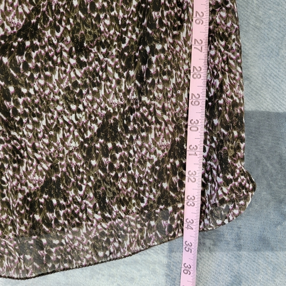 Max Studio Brown Purple Sheer Lined Chiffon Dress Balloon Sleeve Size Medium - Picture 11 of 11